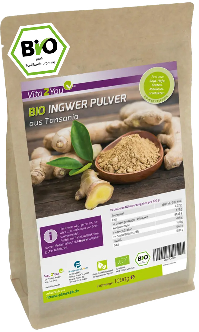 1000g Bereiche Ingwer Pulver für | Nahrungsergänzungsmittel Bio Qualität Vita2You - Premium alle - Fitness-Planet24