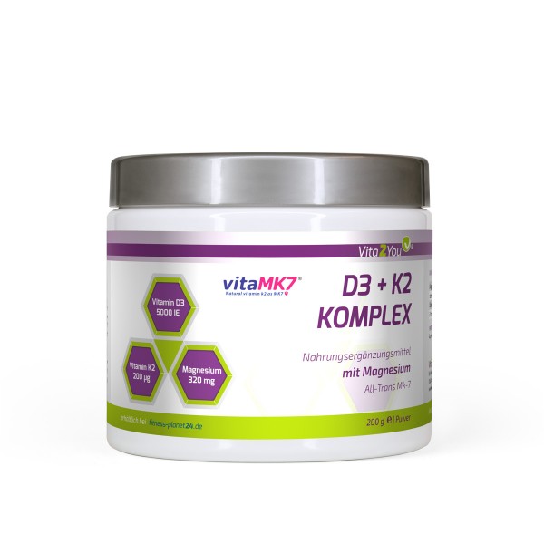 Vita2you Vitamin D3k2 Komplex Pulver Mit Magnesium 200g Premium Qualität